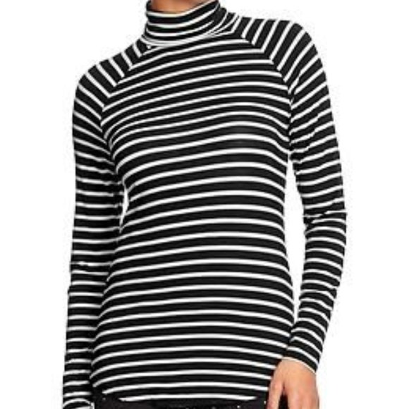 NEW! Old Navy Black White Stripe Raglan Jersey Turtleneck - XXL Tall - Picture 1 of 5